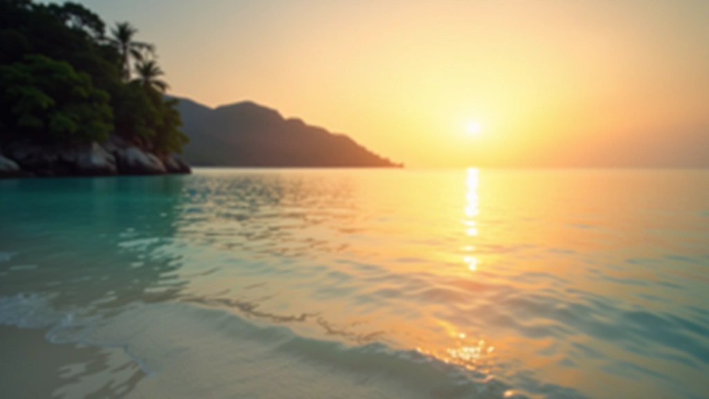 Tranquil Langkawi beach at sunset with clear waters and peaceful island atmosphere