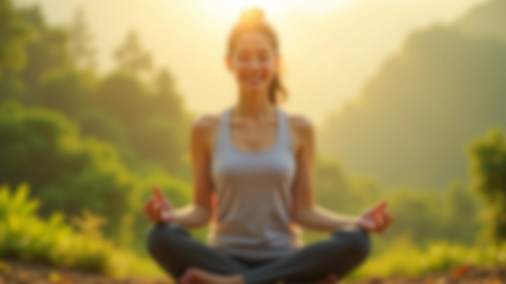 Person meditating peacefully in serene natural environment with soft morning light filtering through trees